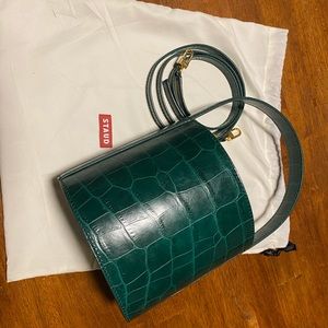 Staud Bisset Croc embossed green leather bag